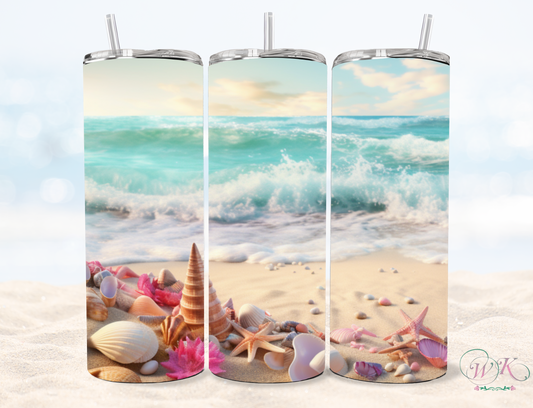 Beach with Sea Shells 20 oz Skinny Tumbler