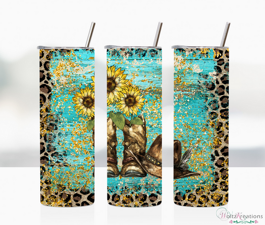 Leopard Print with Cowboy Hat and Boots 20 oz Skinny Tumbler