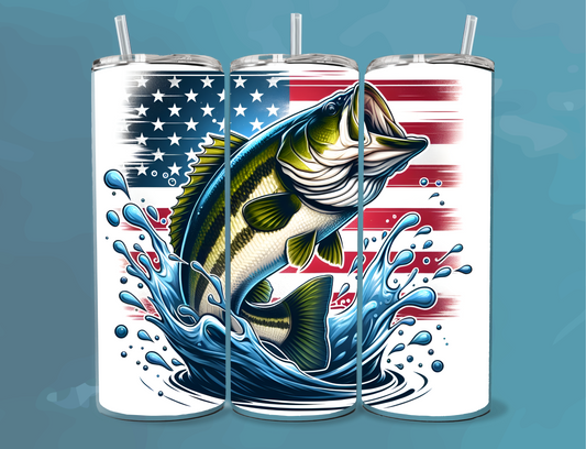 Fish over American Flag Tumbler