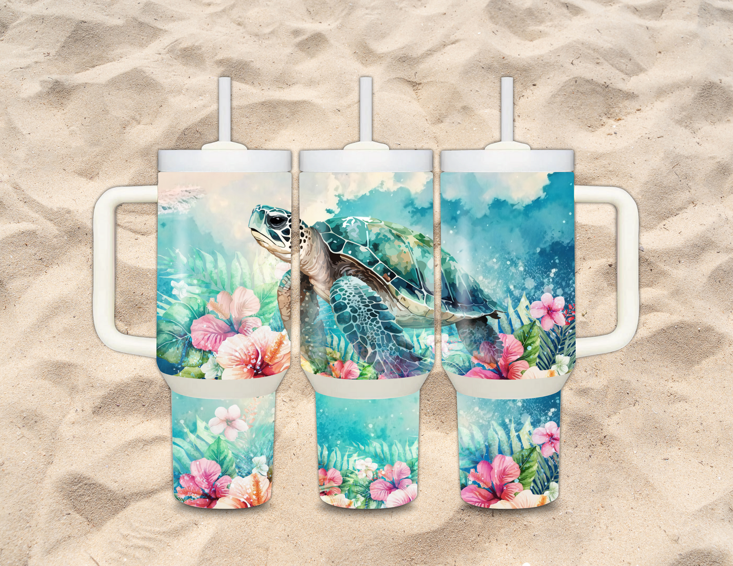 Tropical Sea Turtle 40 oz Tumbler with Handle