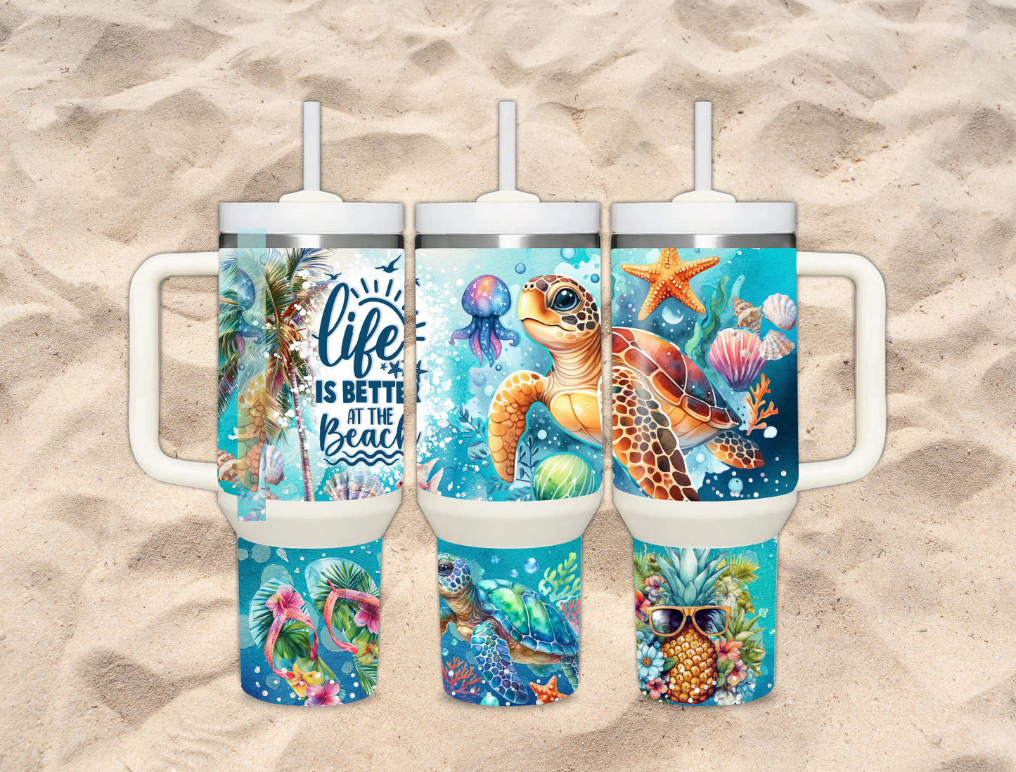 Sea Turtle 40 oz Tumbler with Handle