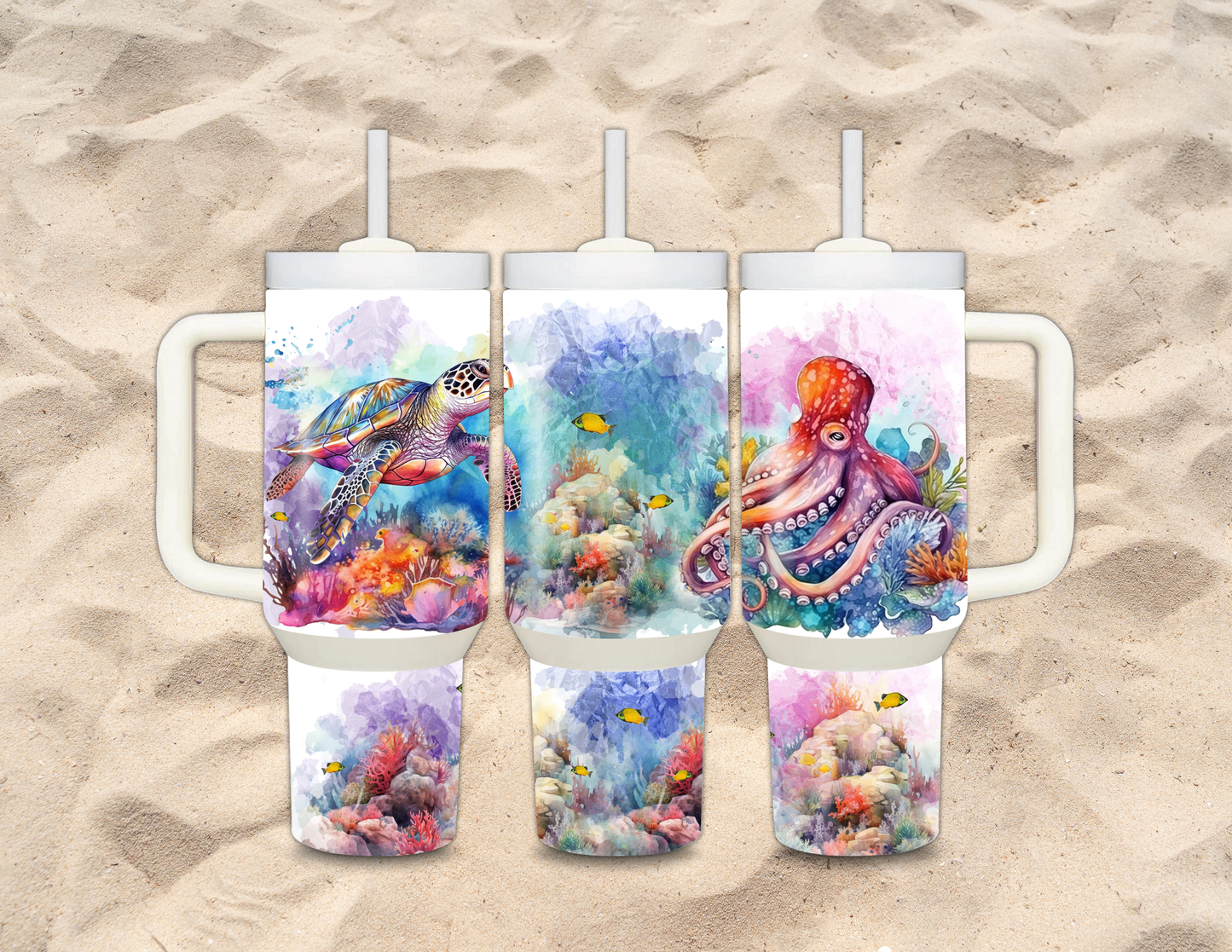 Colorful Under the Sea 40 oz Tumbler with Handle