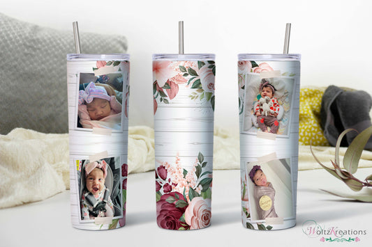 Floral Personalized Picture 20 oz Skinny Tumbler