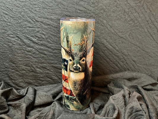 Deer with American Flag 20 oz Skinny Tumbler