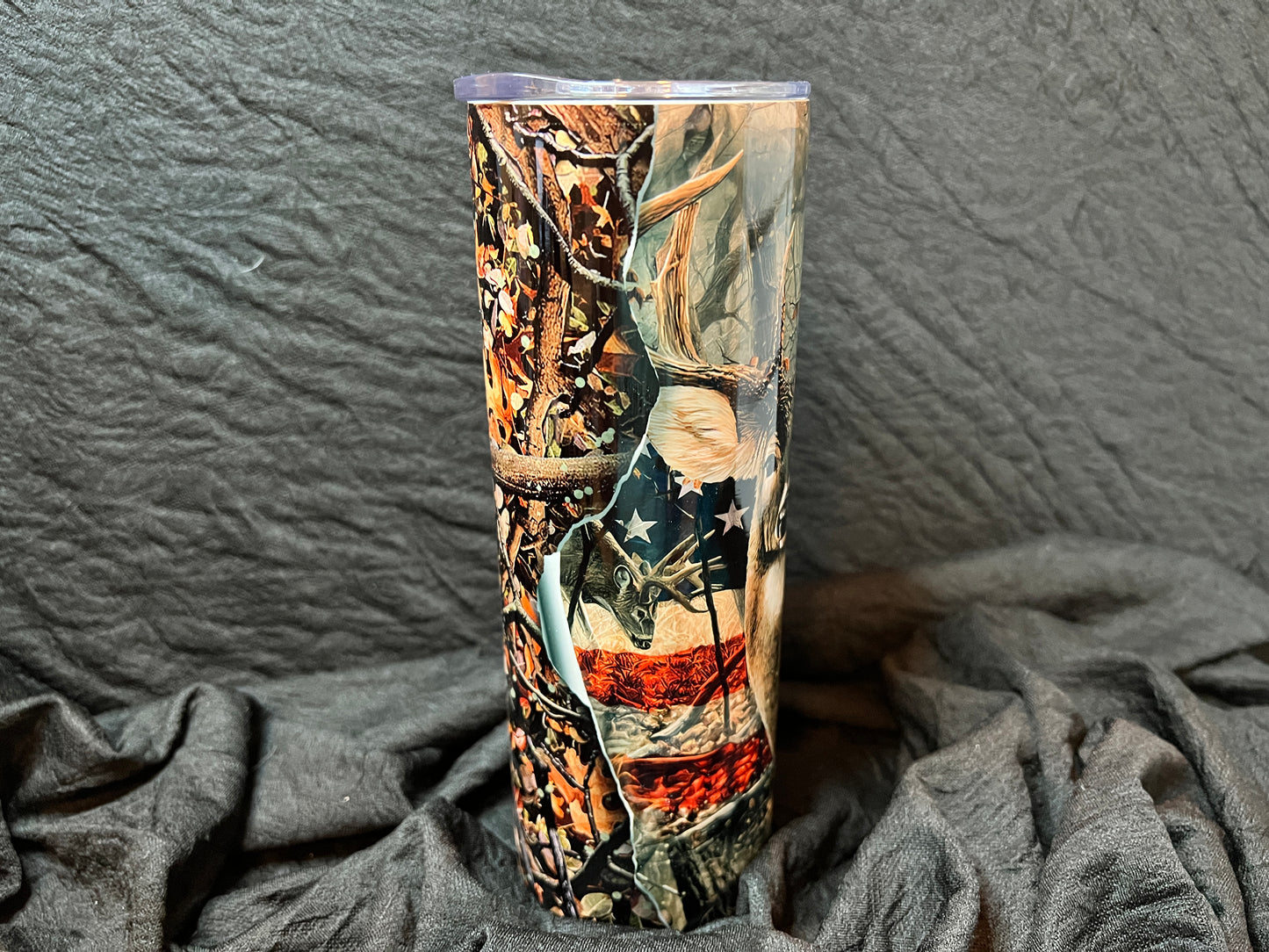 Deer with American Flag 20 oz Skinny Tumbler