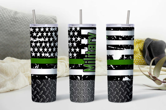 Military Green Line 20 oz Skinny Tumbler