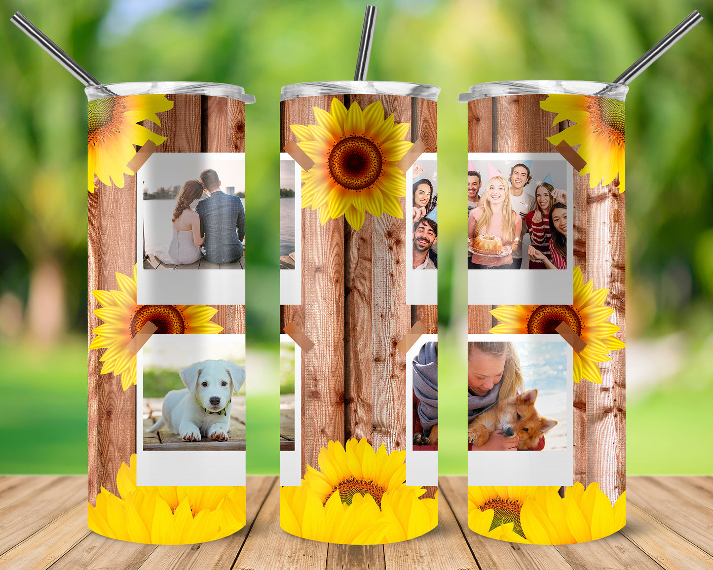 Sunflower and Wood Picture 20 oz Skinny Tumbler