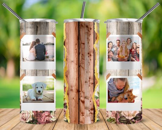Wood and Roses Picture Collage 20 oz Skinny Tumbler