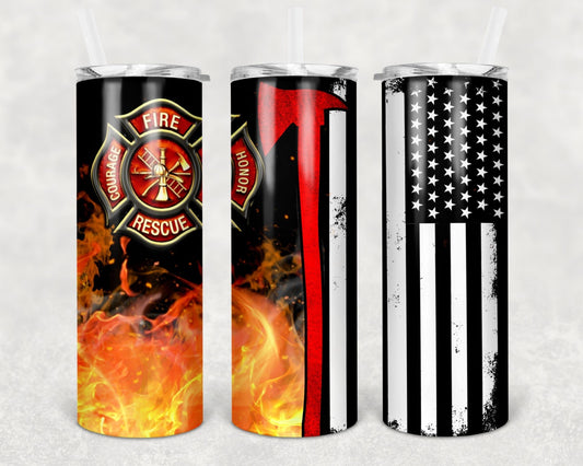 Firefighter flag 20 oz Skinny Tumbler