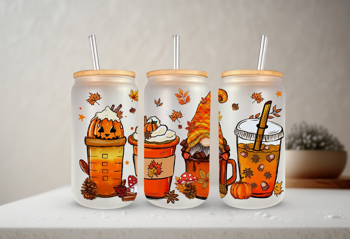 Pumpkin Spice Gnome Glass