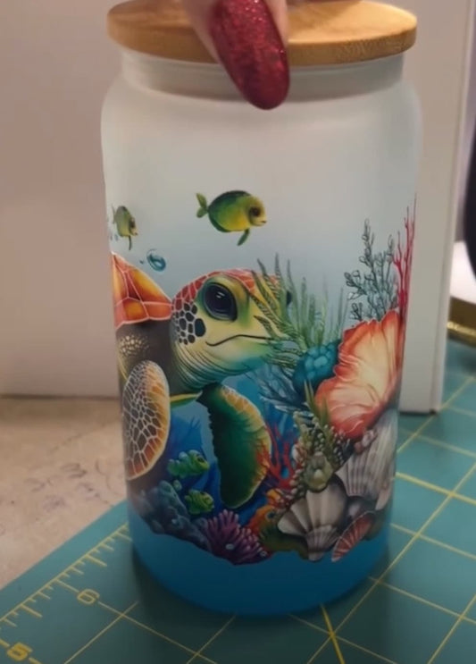Sea Turtle on Blue Ombré glass